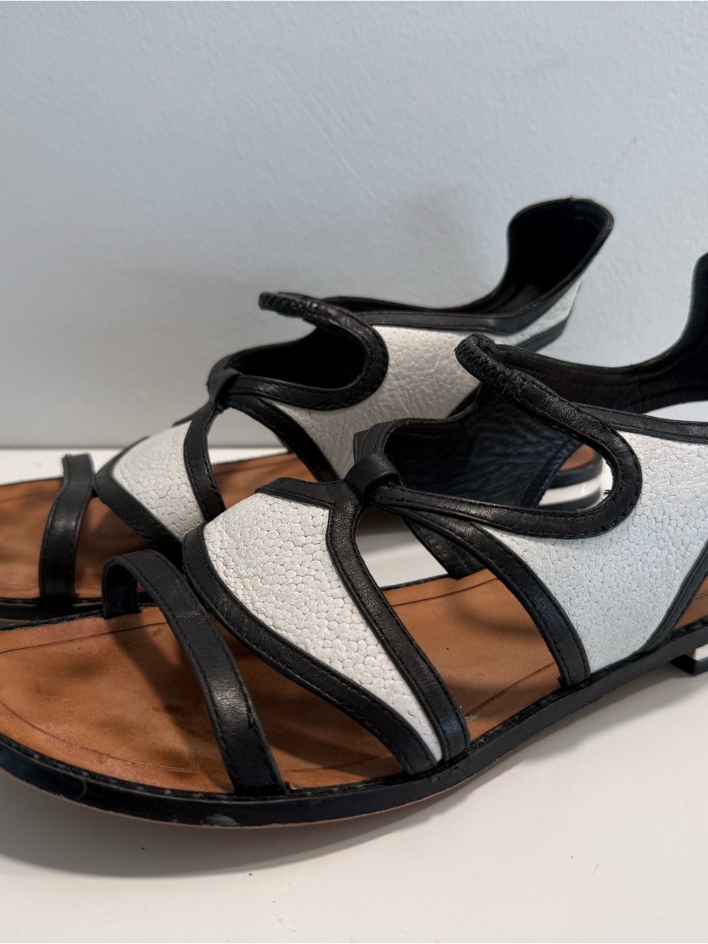Women's Black & White Strappy Leather Sandals by Rebecca Minkoff - size 8 1/2